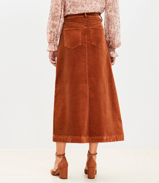 Dotted Button Trim Linen Blend Skirt