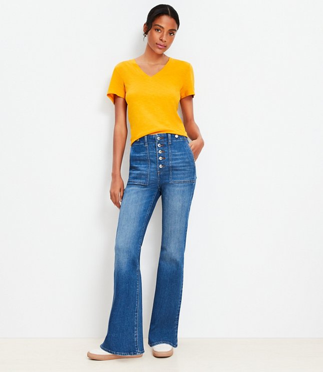 High Rise Relaxed Utility Flare Jeans Mid Vintage Wash