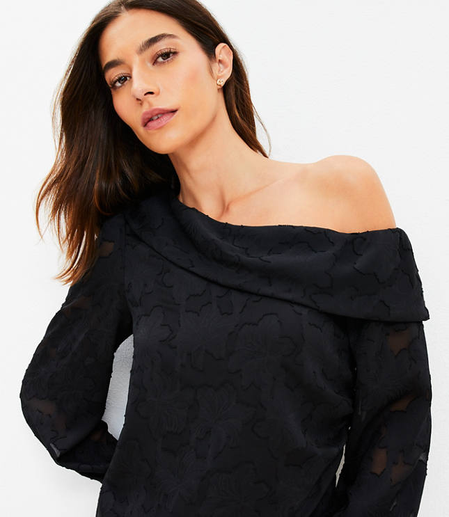 Floral Jacquard One Shoulder Blouse