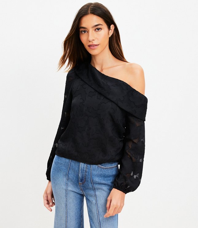 Floral Jacquard One Shoulder Blouse