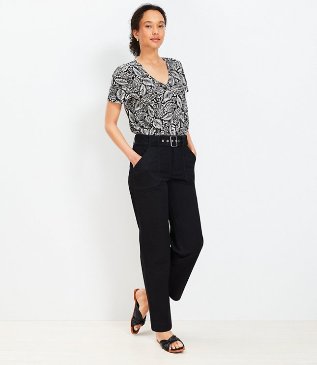 Petite Straight Cropped Cuff Pant in Houndstooth - Light Charcoal Heather