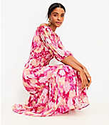 Floral Ikat Clip Balloon Sleeve Off The Shoulder Midi Dress carousel Product Image 2