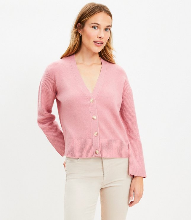 Ribbed Sleeve V-Neck Cardigan