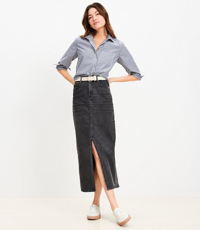 Patch Pocket Denim Skirt in Dark Indigo Wash