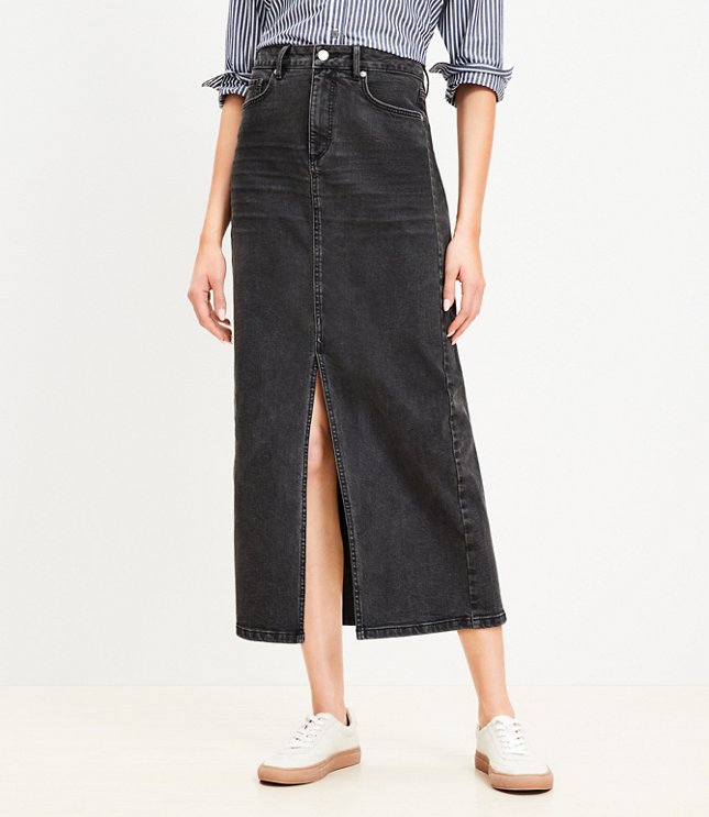 Patch Pocket Denim Skirt in Dark Indigo Wash