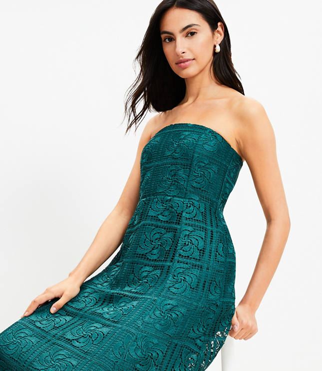 Floral Lace Strapless Midi Dress