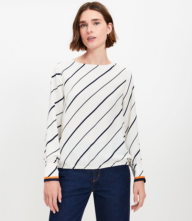 Border Stripe Bubble Hem Blouse