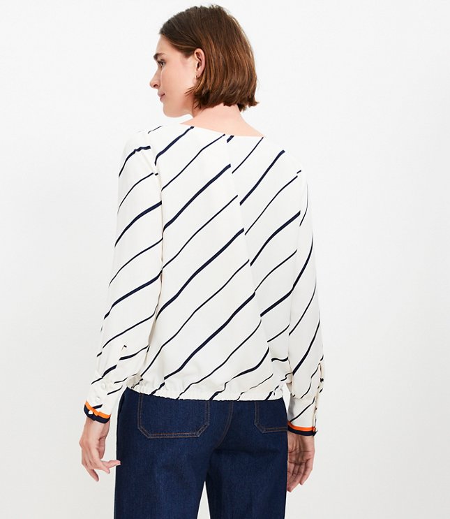 Border Stripe Bubble Hem Blouse