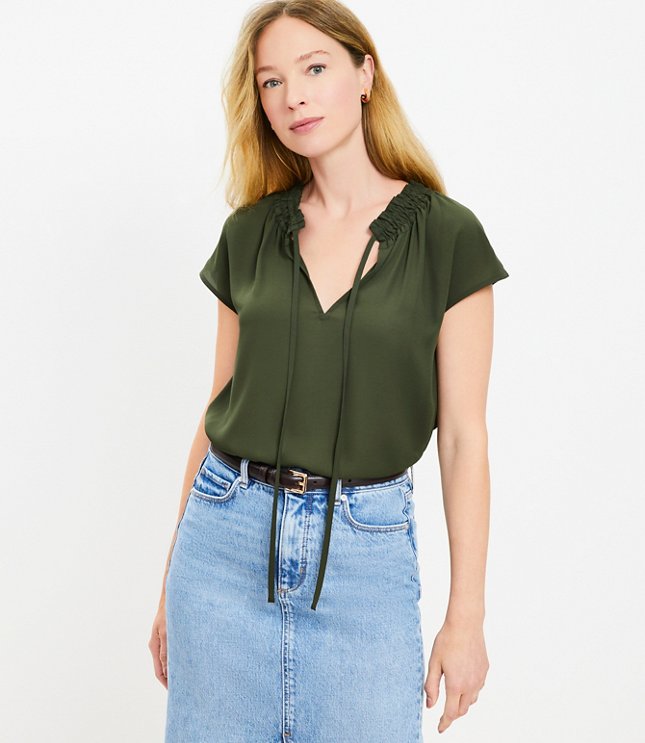 Ribbed Ruffle Mock Neck Top