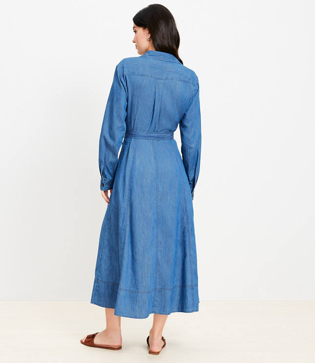 Chambray Belted Midi Pocket Shirtdress