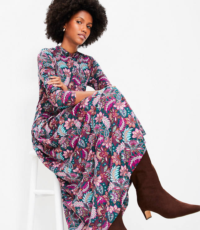 Paisley Jersey Mock Neck Midi Dress image number 1