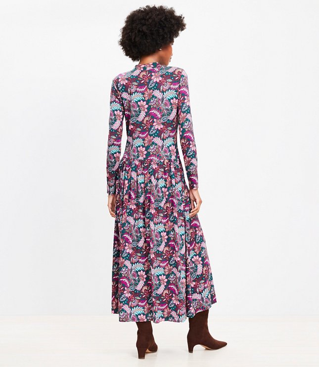 Paisley Jersey Mock Neck Midi Dress