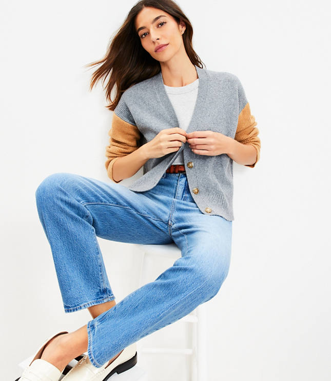 Cropped V-Neck Cardigan - Pebble Grey Heather