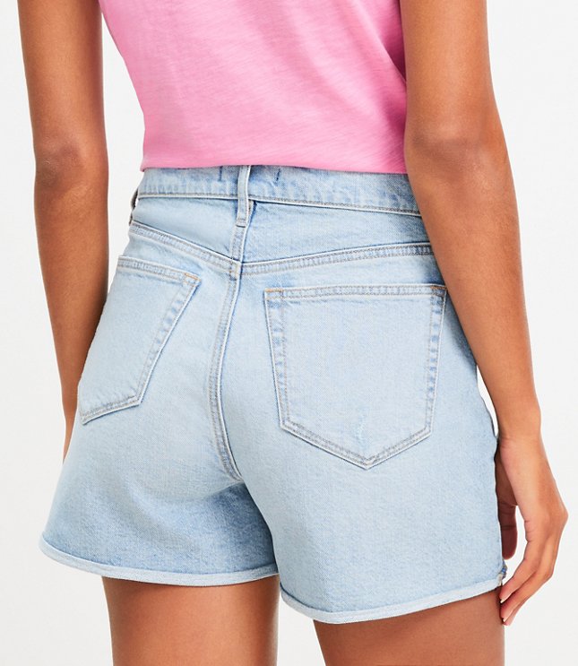 Petite High Rise Denim Mini Roll Shorts Light Wash