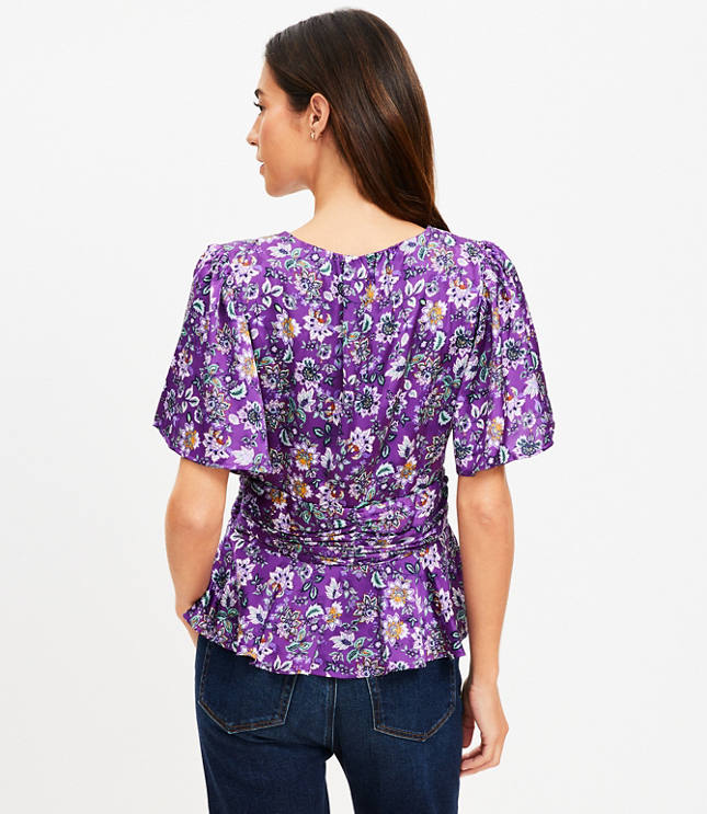 Floral Jacquard Gathered Peplum Top