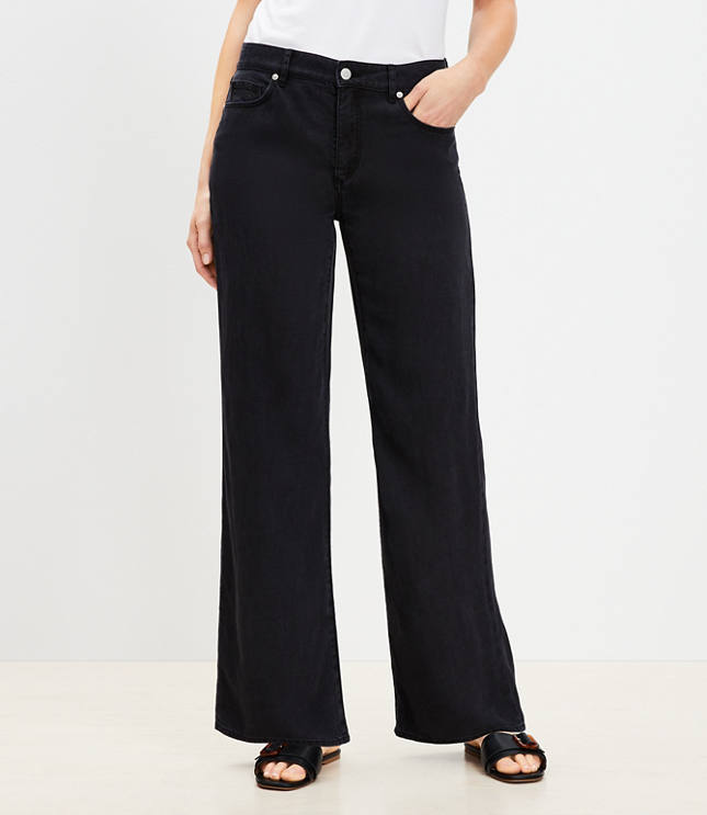 Mid Rise Wide Leg Jeans Washed Black