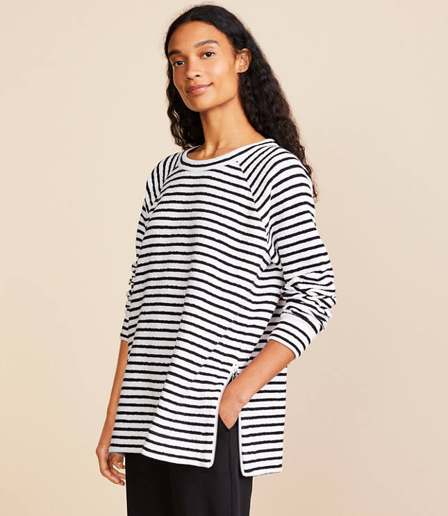 Lou & Grey Striped Side Zip Tunic Sweatshirt