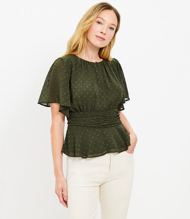 Clip Dot Gathered Peplum Top