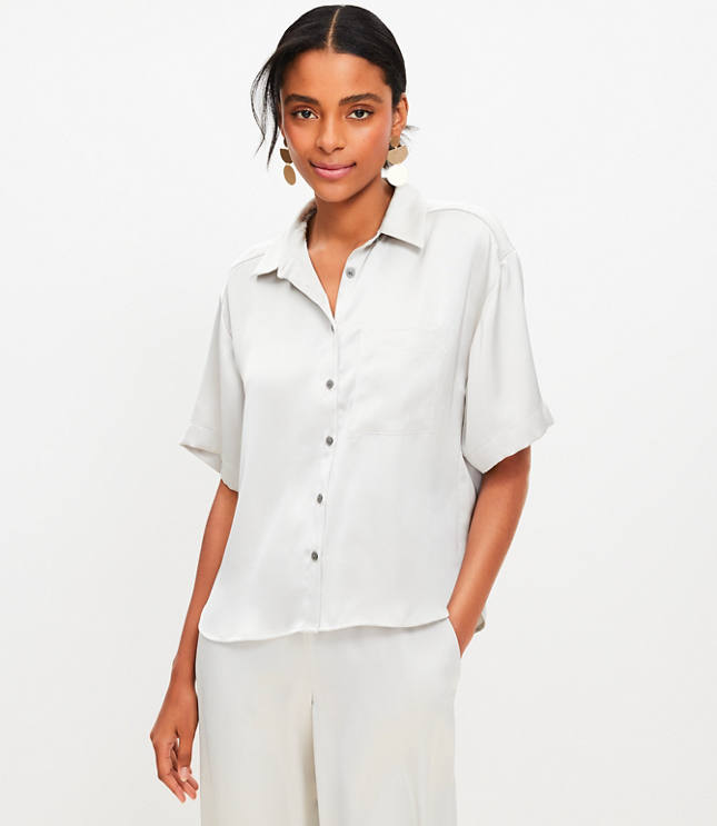 Petite Satin Pocket Shirt