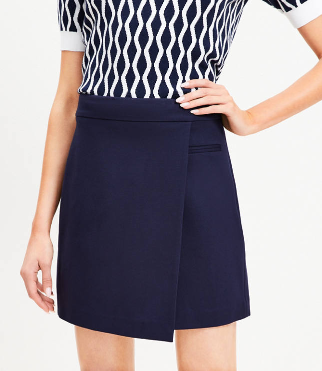 Ponte Wrap Mini Skirt - Deep Space Blue