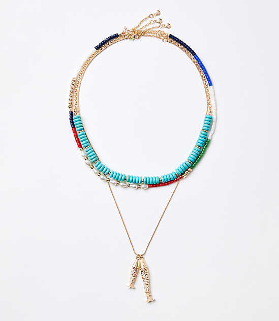 Pearlized Fish Charm Layered Statement Necklace