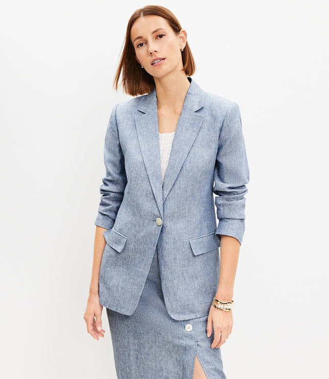 Petite Plaid Double Breasted Blazer - Popcorn