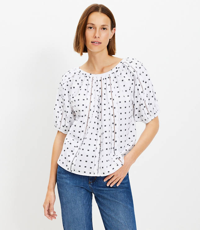 Petite Plaid Cutout Raglan Sleeve Blouse - White/Black Multi