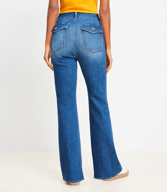 Curvy High Rise Relaxed Utility Flare Jeans Mid Vintage Wash