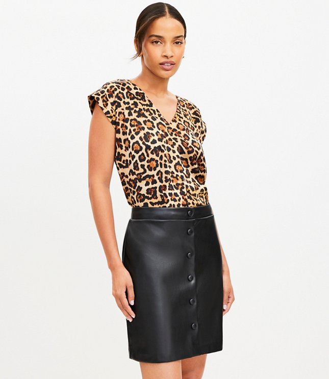 Faux Leather Snap Mini Skirt