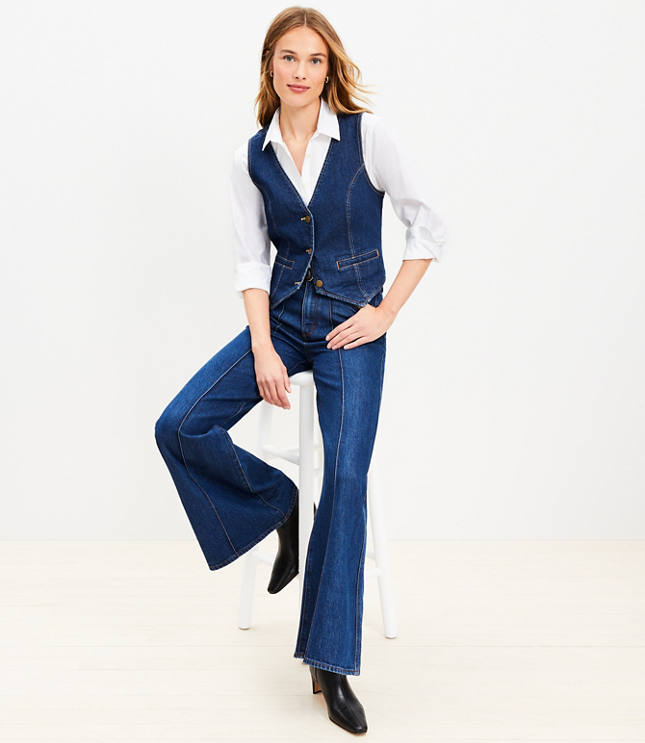 Petite Faux Denim Double Breasted Blazer