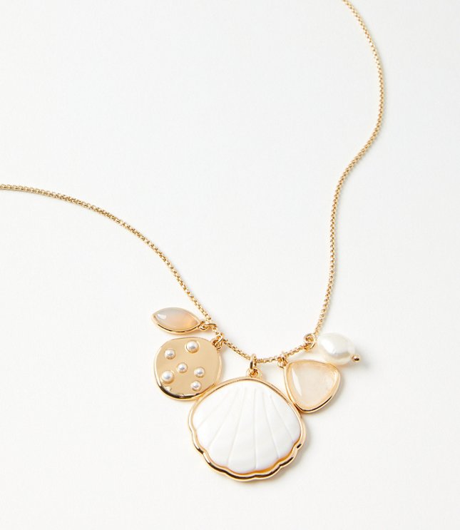 Mother Of Pearl Shell Cluster Pendant Necklace