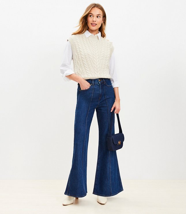 Petite High Rise Super Flare Jeans in Refined Mid Indigo Wash