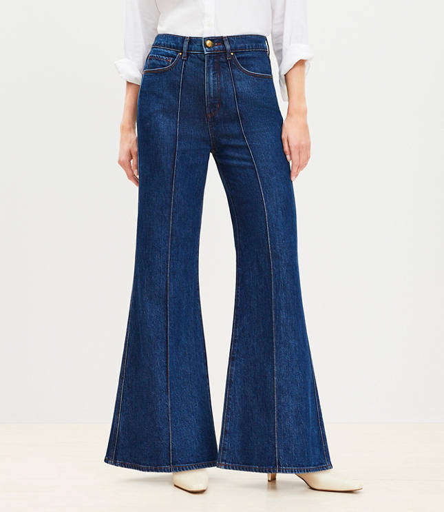 Petite High Rise Super Flare Jeans in Refined Mid Indigo Wash