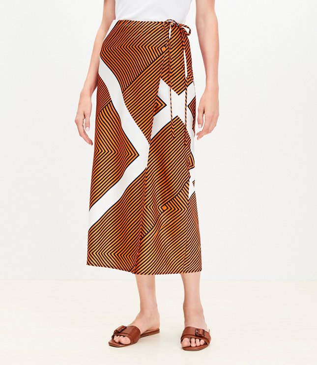 Petite Striped Satin Bias Midi Wrap Skirt