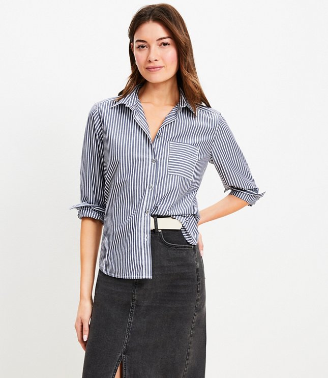 Poplin Seamed Blouson Back Shirt