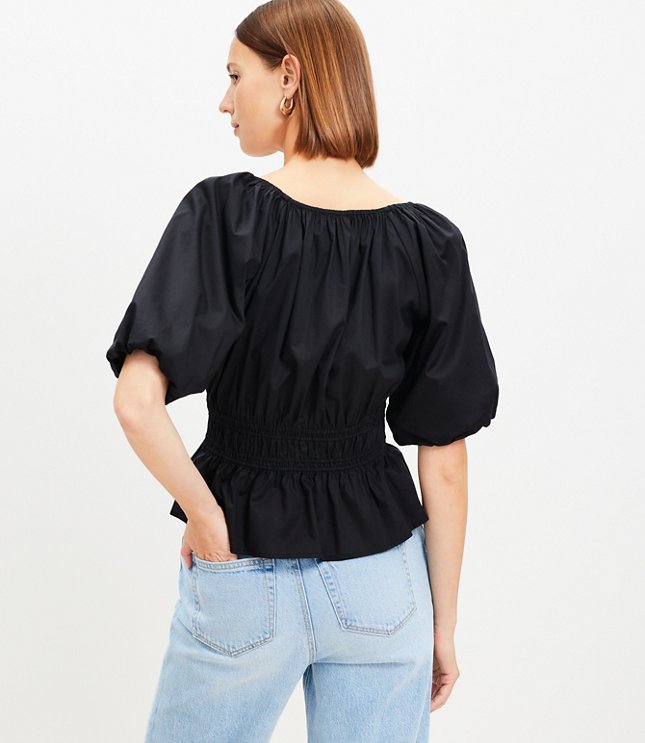 Petite Gathered Waist V-Neck Blouse