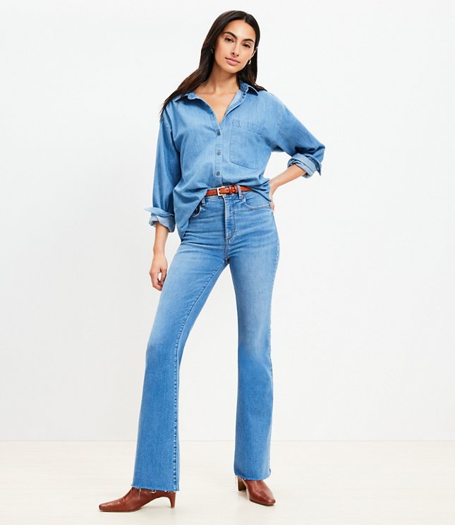 Petite Denim Utility Romper in Light Wash Indigo