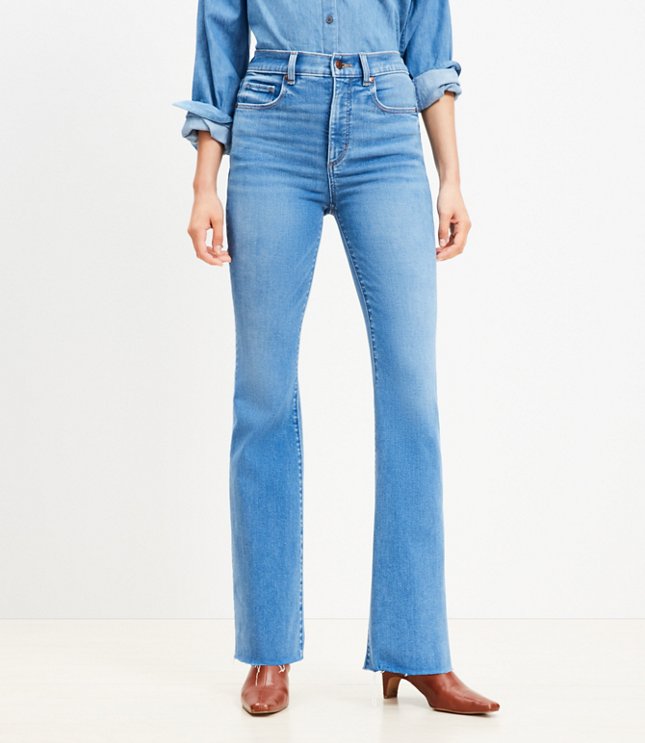 Petite Fresh Cut High Rise Slim Flare Jeans in Light Wash Indigo