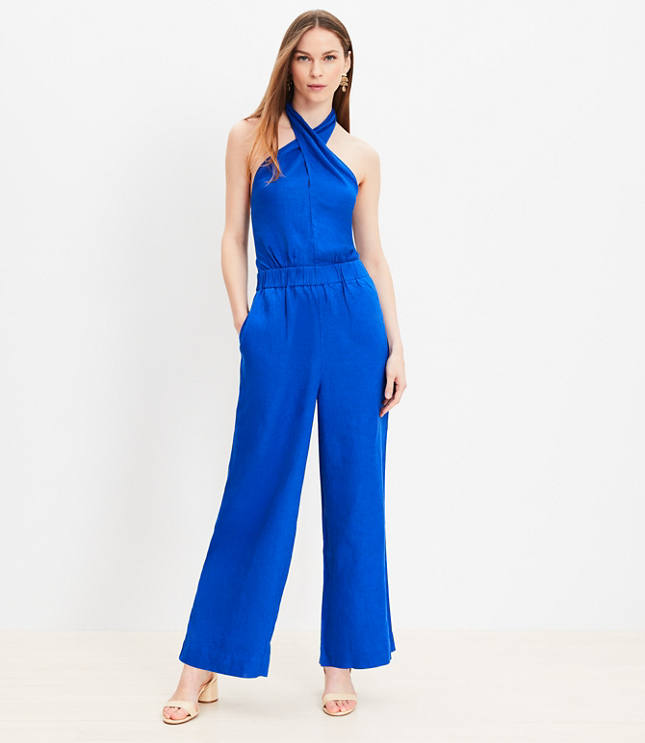 Petite LOFT Beach Linen Halter Jumpsuit