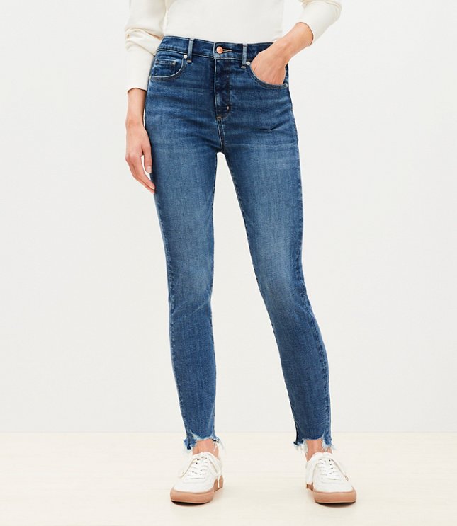 Destructed Hem High Rise Skinny Jeans in Authentic Vintage Mid Wash