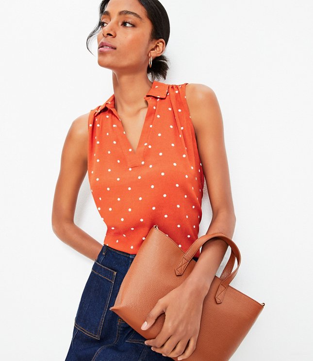 Dotted Collared V-Neck Shell