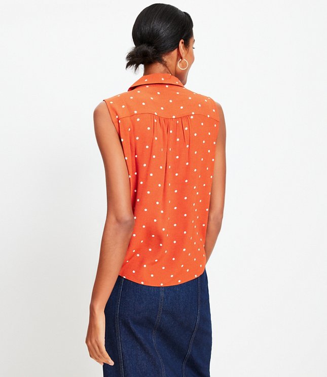 Dotted Collared V-Neck Shell