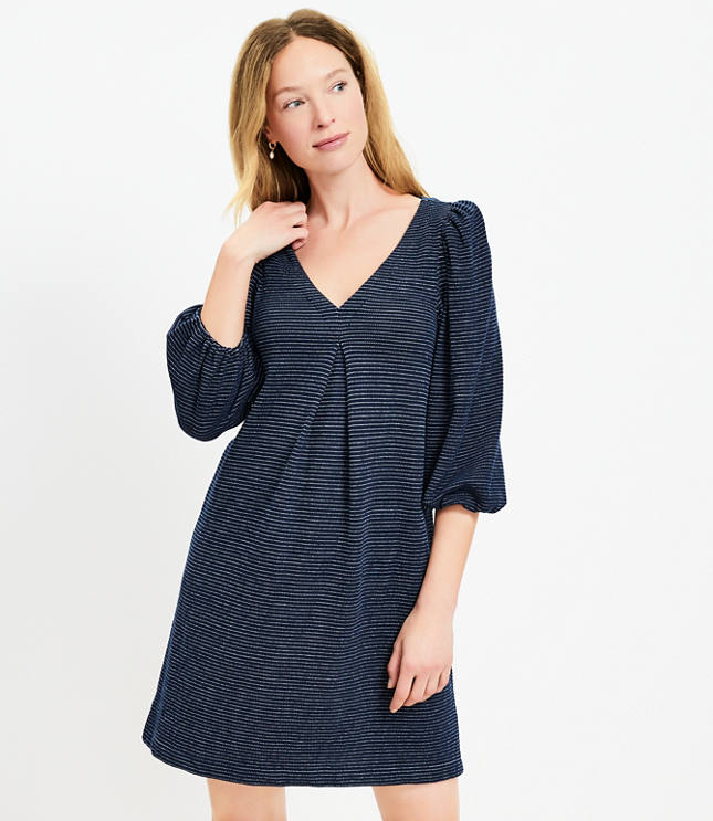 Loft Tall Stripe Textured Pleated Mini Dress