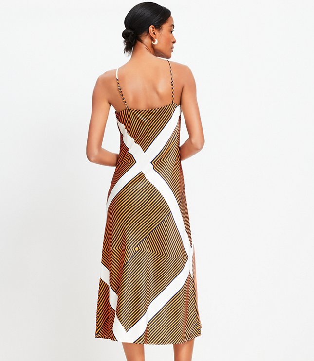 Striped Satin Strappy Bias Midi Dress