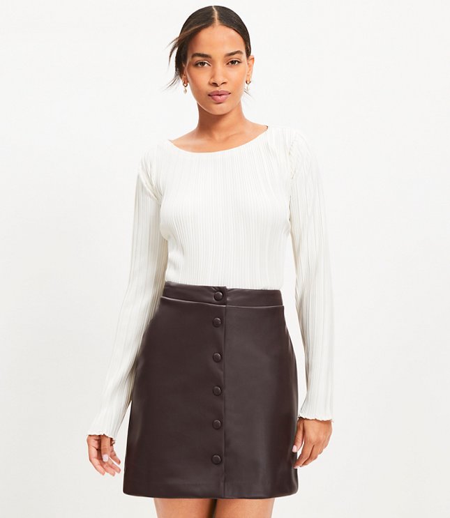 Petite Faux Leather Snap Mini Skirt