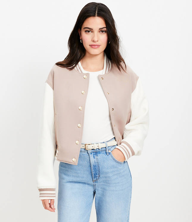 Petite Colorblock Twill Bomber Jacket