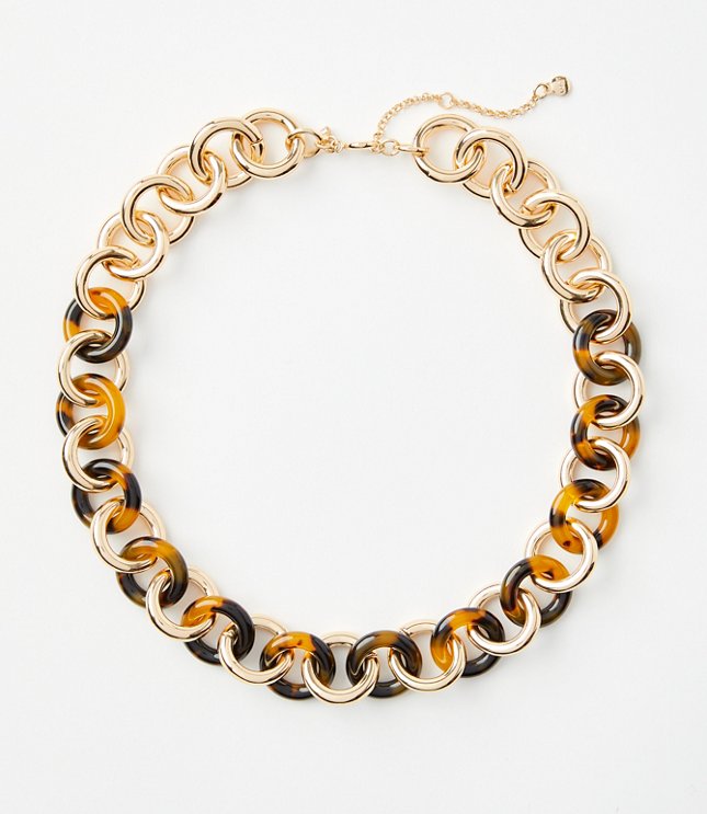 Tortoiseshell Print Link Statement Necklace