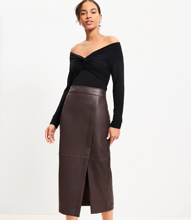 Petite faux leather midi skirt hotsell