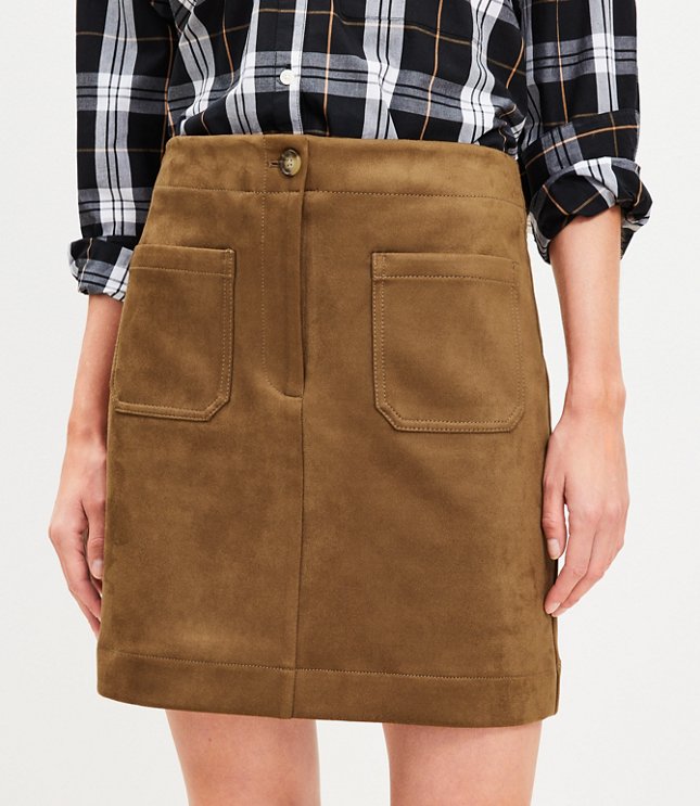 Petite Faux Suede Patch Pocket Mini Skirt