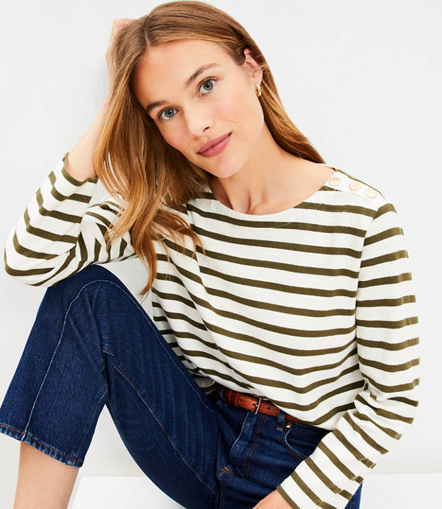 Striped Shoulder Snap Top